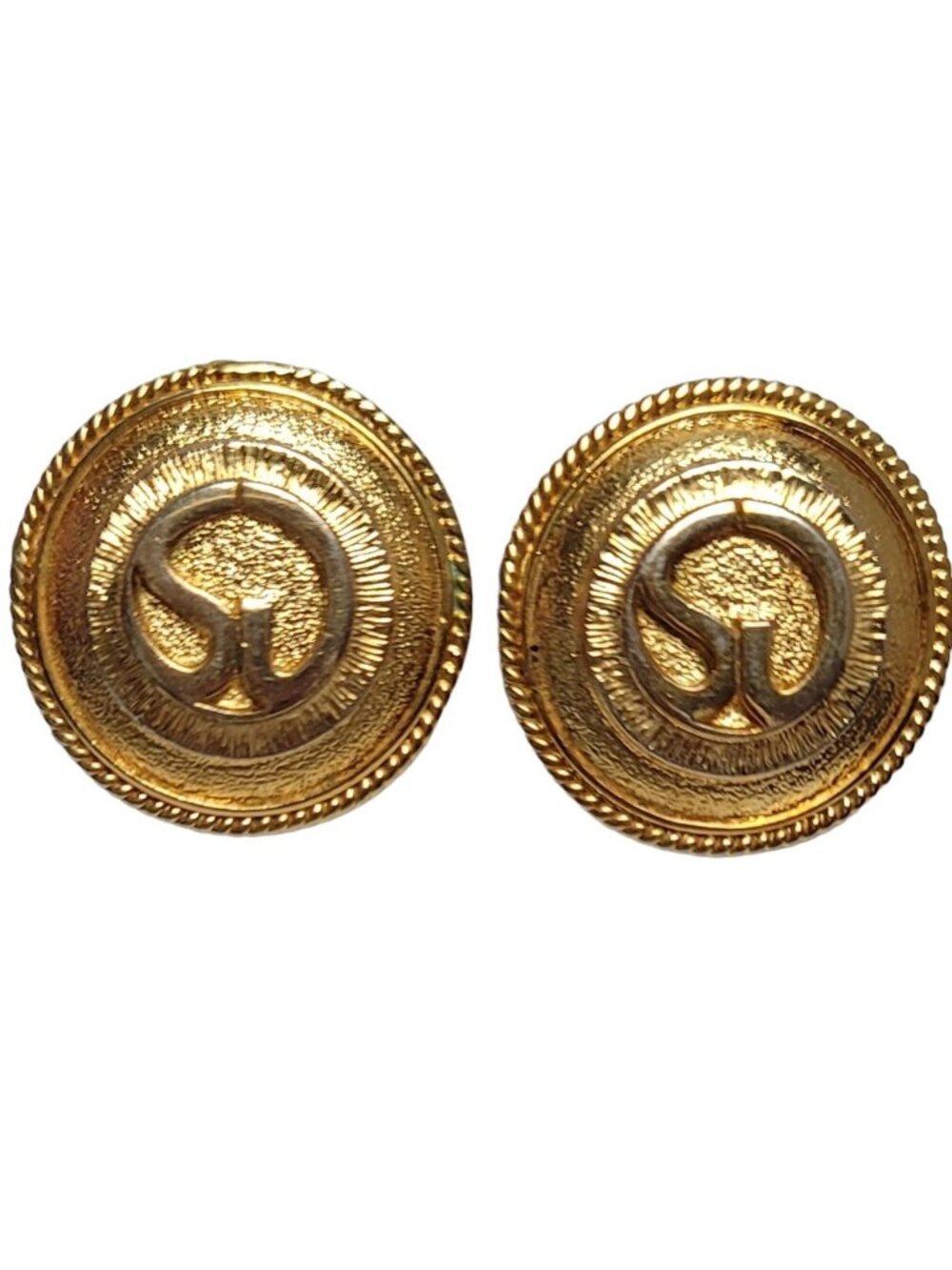 St. John Signature Logo Gold Tone Round Clip On Earrings, M000
